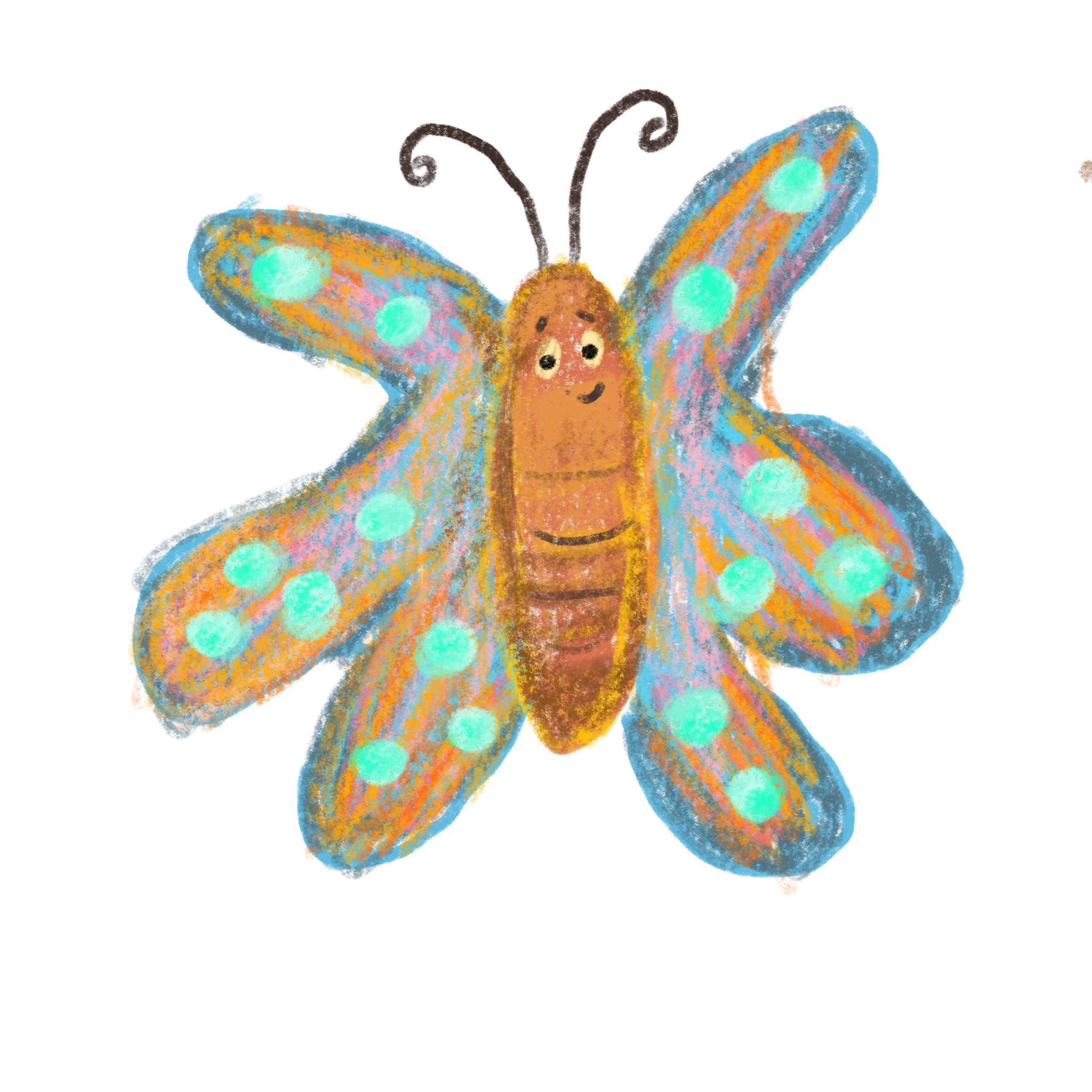 Original hand-drawn colourful butterfly