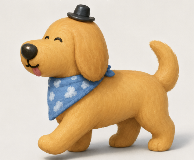 Orange dog character created through a sketch-to-3D workflow