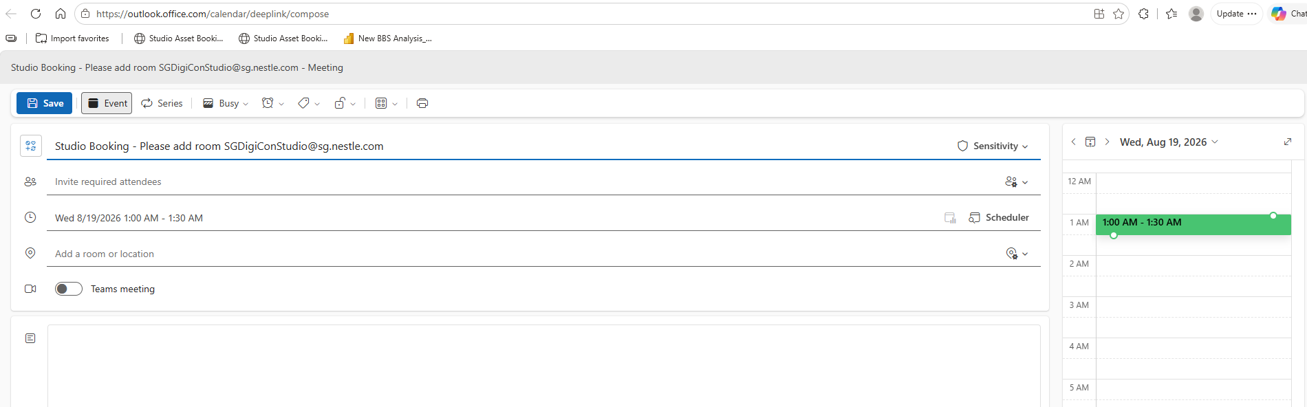 Outlook room availability view