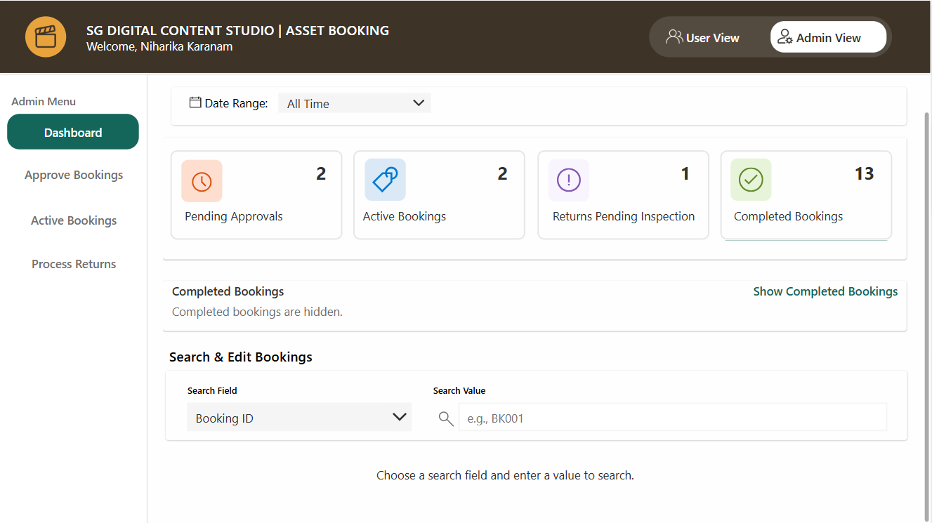 Revised administrator dashboard
