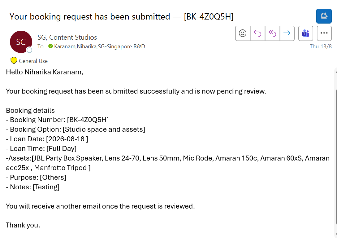 Requester confirmation email