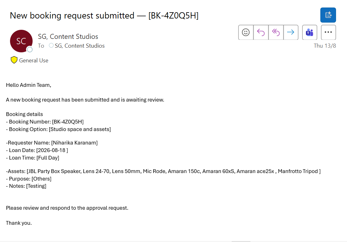Studio team request notification