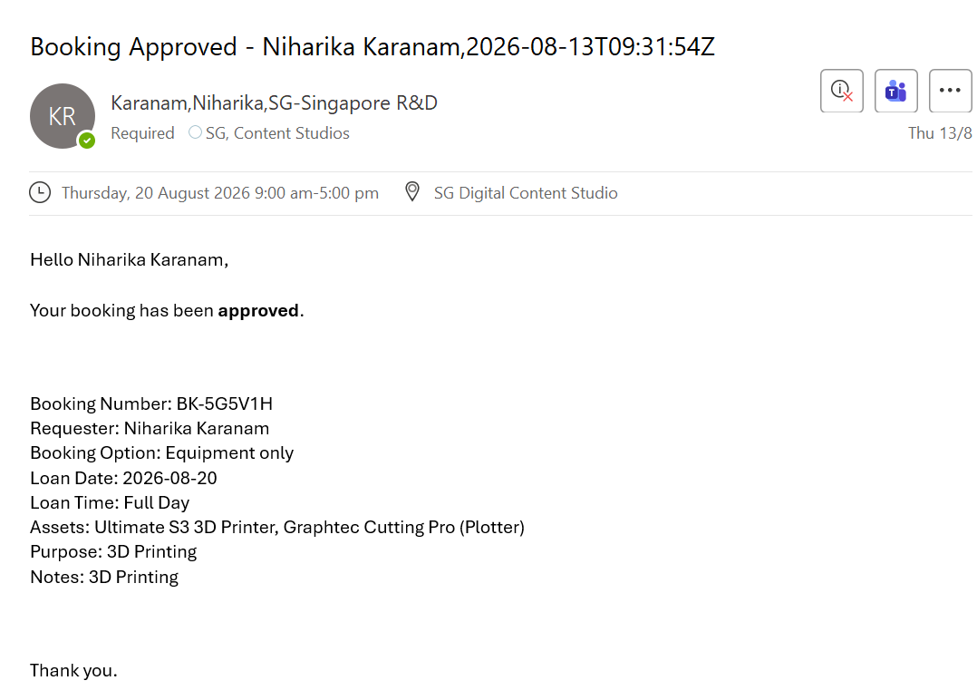 Approved booking email