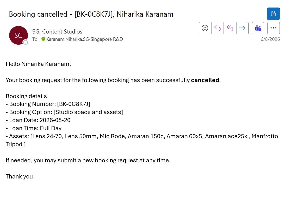 Cancelled booking email