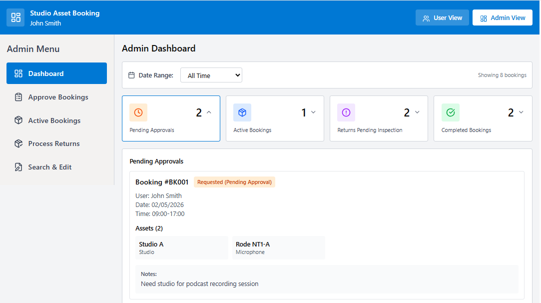 Administrator calendar prototype